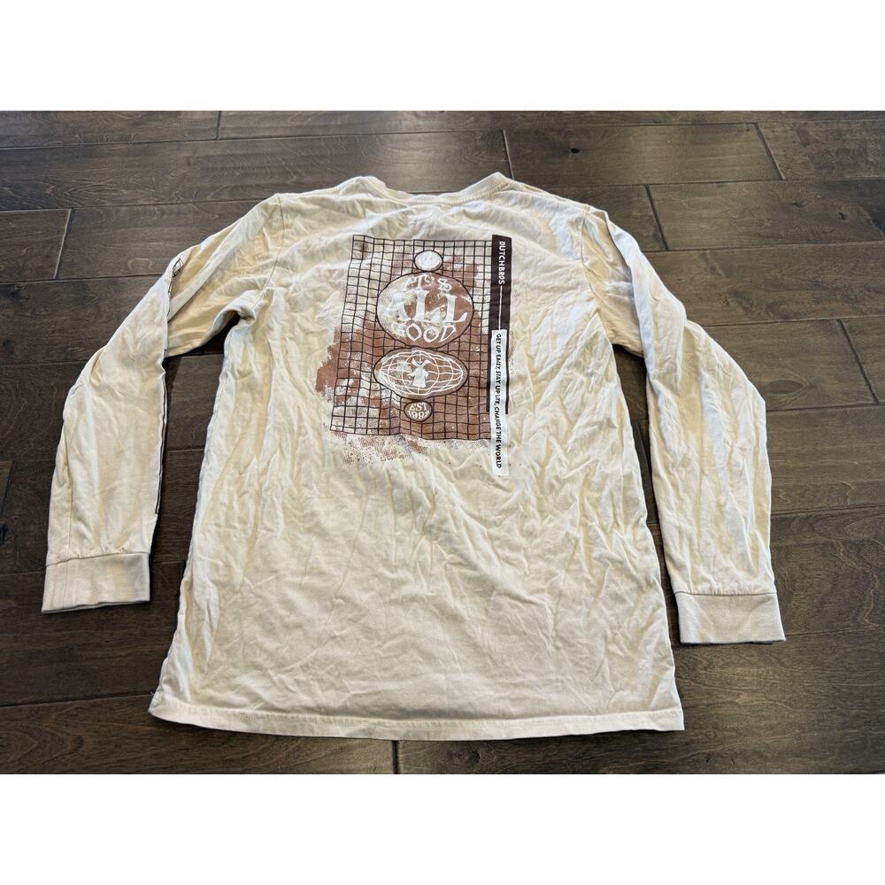 Dutch Bros Unisex Beige It's All Good Long Sleeve Tee Shirt Size L 100% Cotton - Picture 3 of 9